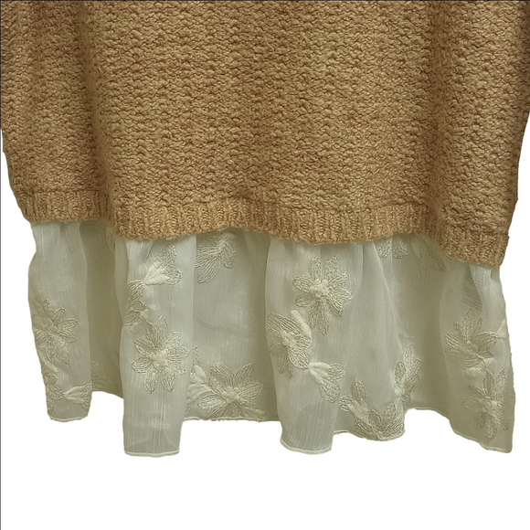 ANTHROPOLOGY TAN VEST SWEATER BLOUSE WITH SHEER RUFFLE  BALOON LAYERED SLEEVES🌼 - Picture 6 of 13